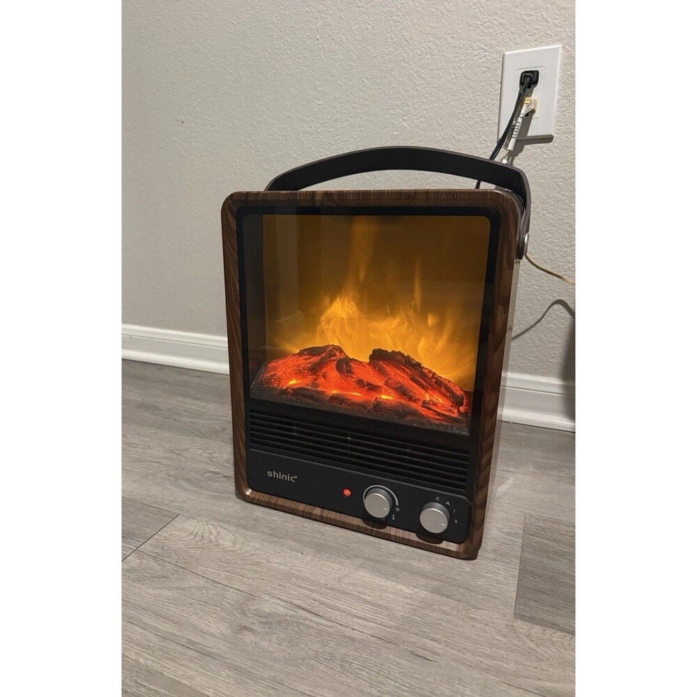 Shinic Portable Electric Fireplace Heater RETRO w Crackling Sound Modern Vibe